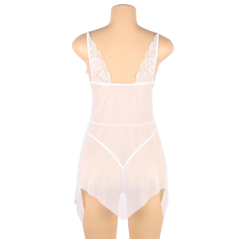 Comeondear Plus Size Sleepwear Women's Night Dress Front Closure Chemise De Nuit Femme Sleep Tops Mesh Lace Pijamas Women Sexy