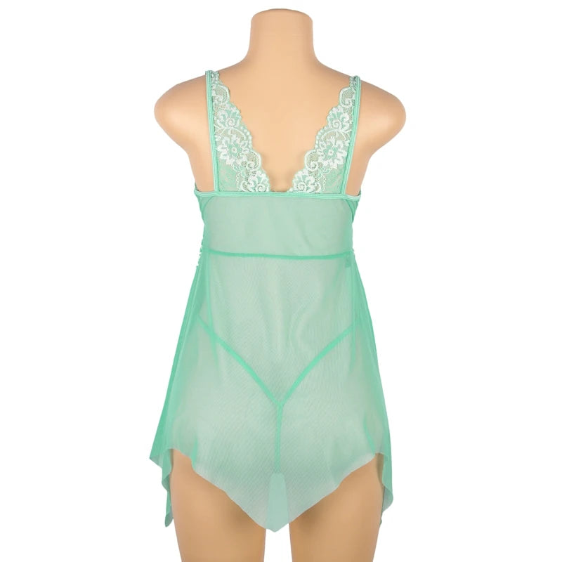 Comeondear Plus Size Sleepwear Women's Night Dress Front Closure Chemise De Nuit Femme Sleep Tops Mesh Lace Pijamas Women Sexy