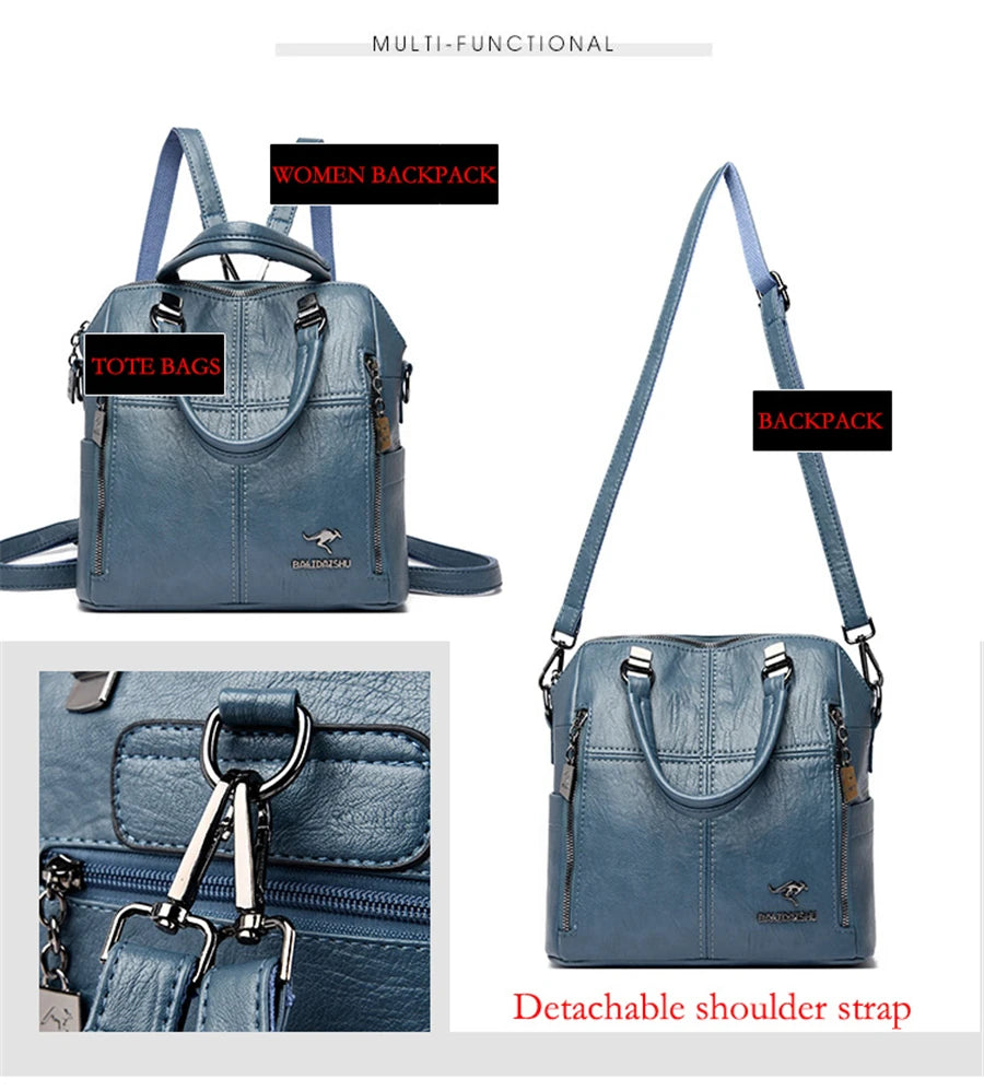 2023 New High Quality Leather Backpack Women Shoulder Bags Multifunction Travel Backpack School Bags for Girls Bagpack Mochila