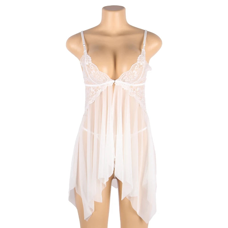 Comeondear Plus Size Sleepwear Women's Night Dress Front Closure Chemise De Nuit Femme Sleep Tops Mesh Lace Pijamas Women Sexy