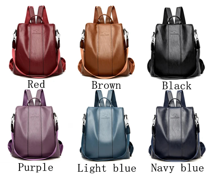 Anti-theft leather backpack women vintage shoulder bag ladies high capacity travel backpack school bags girls mochila feminina