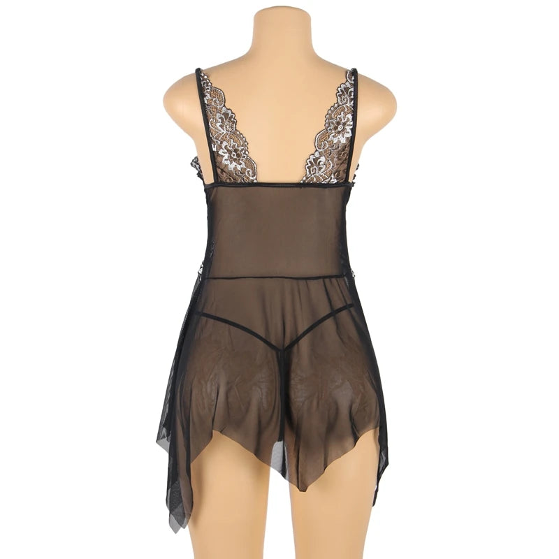 Comeondear Plus Size Sleepwear Women's Night Dress Front Closure Chemise De Nuit Femme Sleep Tops Mesh Lace Pijamas Women Sexy