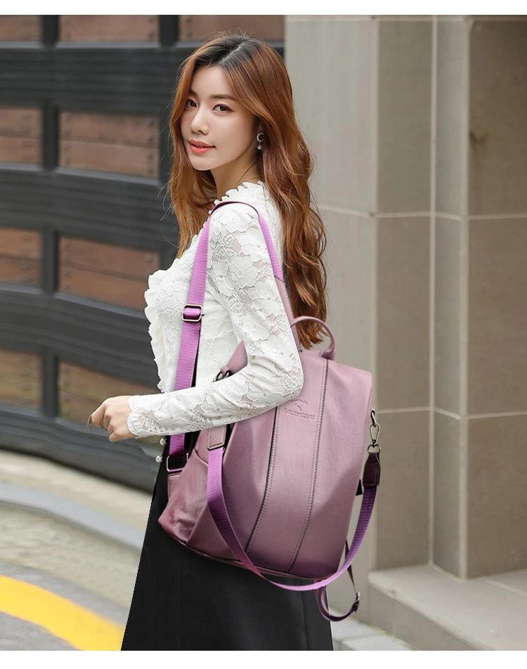 Anti-theft leather backpack women vintage shoulder bag ladies high capacity travel backpack school bags girls mochila feminina