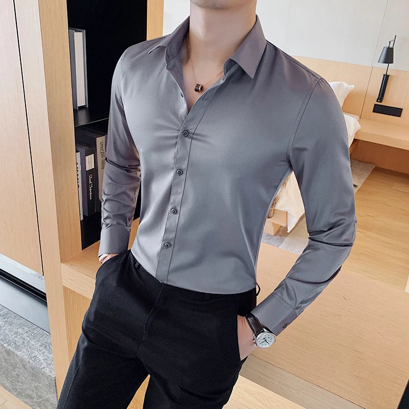 Lynett Lamar Men's Slim Fit Long Sleeve Business Shirt — Four Season Formal S–7XL