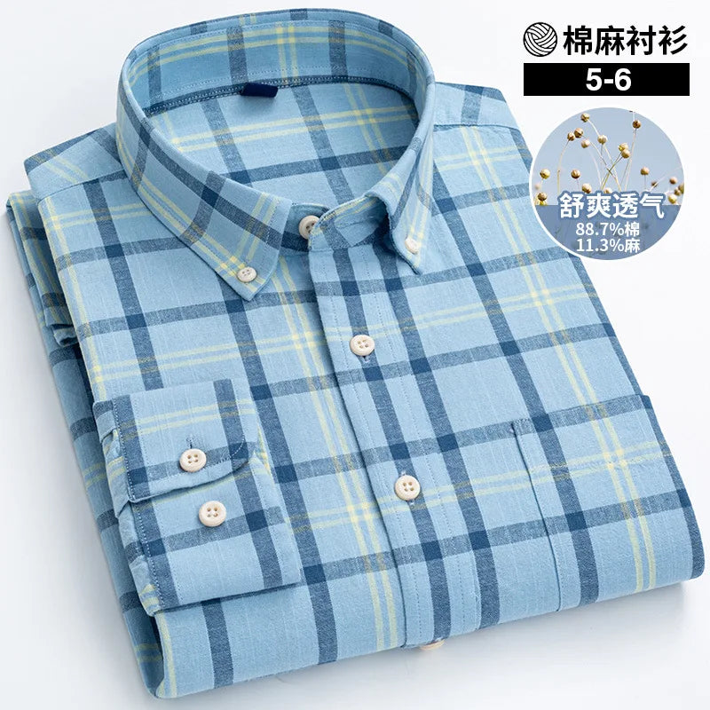 Lynett Lamar Men's Cotton Linen Long Sleeve Casual Shirt — Breathable Relaxed Fit Smart Casual