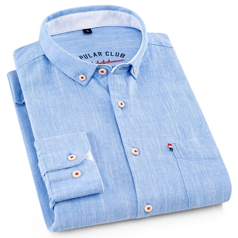 Lynett Lamar Men's Cotton Linen Long Sleeve Casual Shirt — Breathable Relaxed Fit Smart Casual