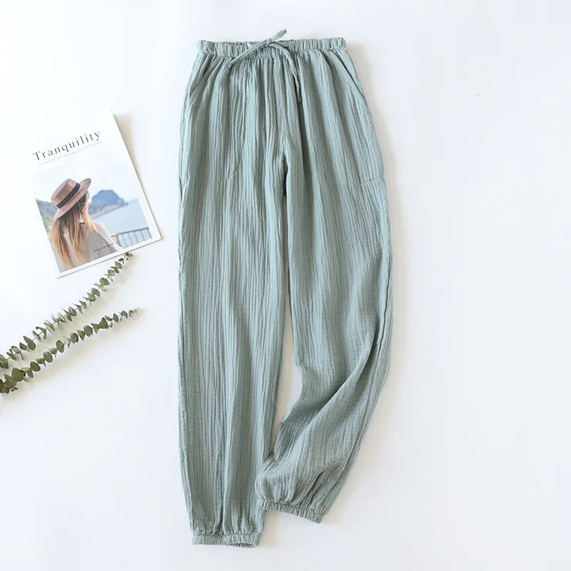 100% Cotton Pajamas Sleep Bottoms Spring Women's Loose Leggings New Casual Slim Home Pants Elastic Waist Solid Thin Sleepwear