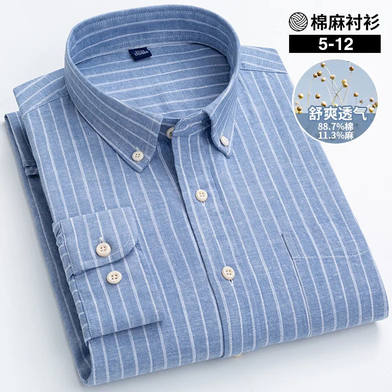 Lynett Lamar Men's Cotton Linen Long Sleeve Casual Shirt — Breathable Relaxed Fit Smart Casual