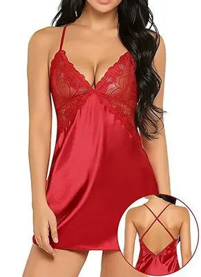 Erotic Nightdress Sexy Lingerie For Women Lingerie Porno Lmitation Ice Silk Lenceria Erotica Mujer Sexi Lace Sleepwear Underwear