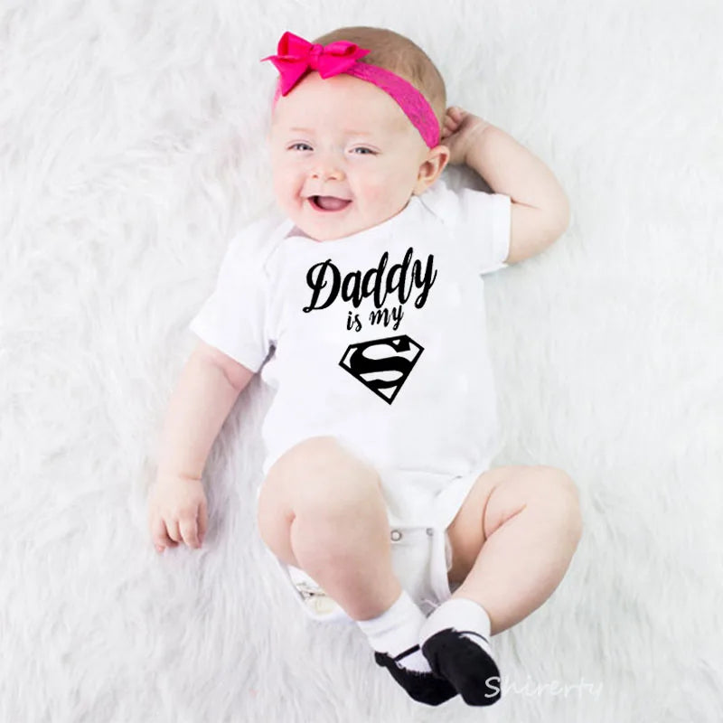 Baby Rompers Newborn Baby Boys Girls Clothes Daddy Is My Hero Funny Print Infant Baby Jumpsuit Cute Casual Baby Sleepwear 0-18M