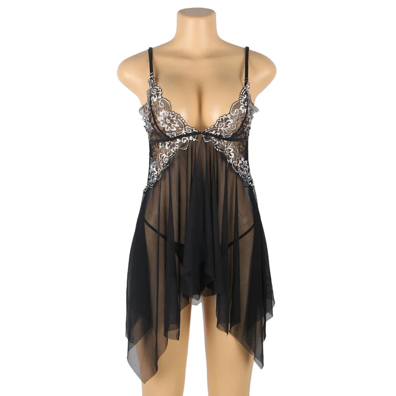 Comeondear Plus Size Sleepwear Women's Night Dress Front Closure Chemise De Nuit Femme Sleep Tops Mesh Lace Pijamas Women Sexy