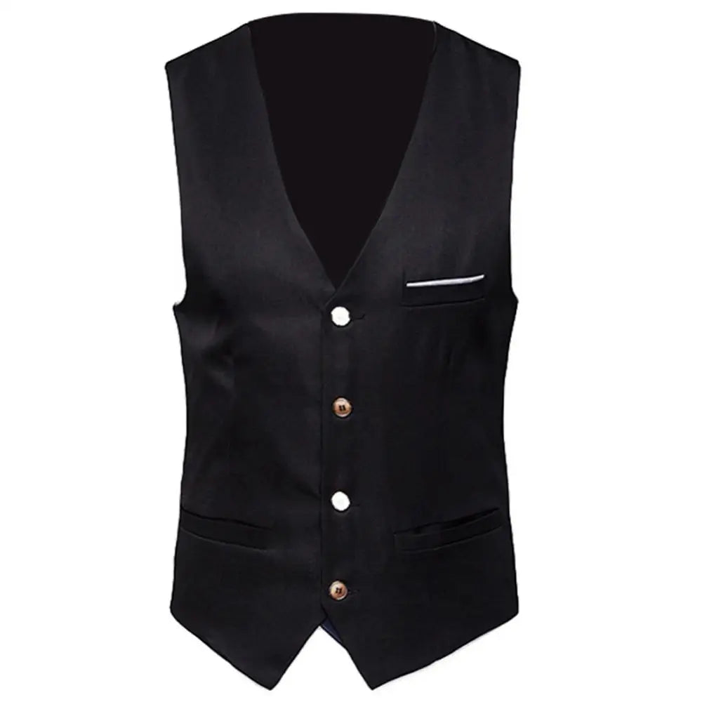 Men's Solid Colour Suit Vest — Single Breasted Formal Business Waistcoat S–6XL