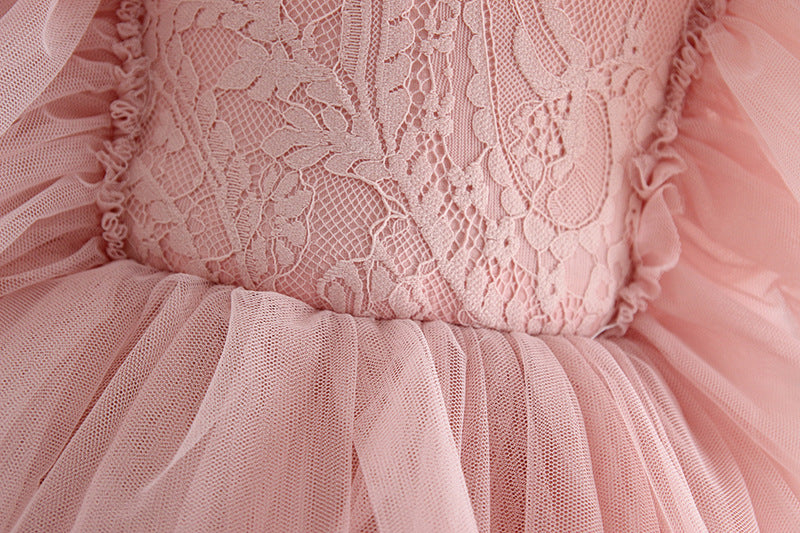 Backless Ruffles Lace Flare Sleeves Layered Princess Party Dresses