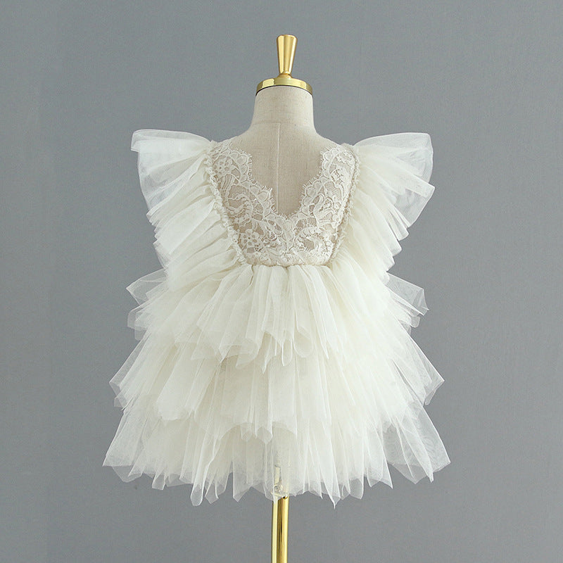 Backless Ruffles Lace Flare Sleeves Layered Princess Party Dresses