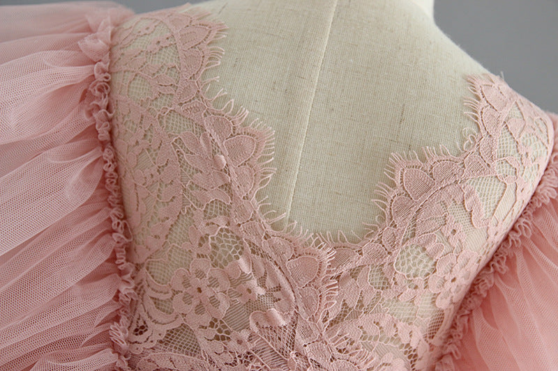 Backless Ruffles Lace Flare Sleeves Layered Princess Party Dresses