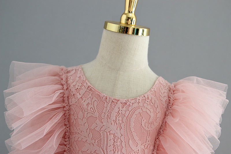 Backless Ruffles Lace Flare Sleeves Layered Princess Party Dresses