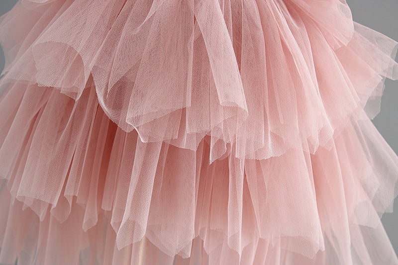 Backless Ruffles Lace Flare Sleeves Layered Princess Party Dresses