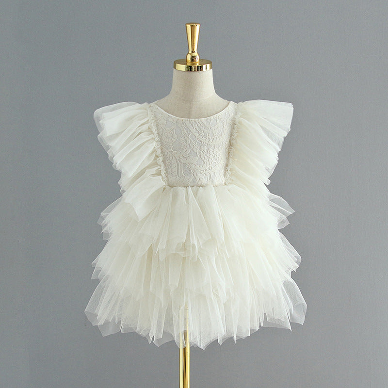 Backless Ruffles Lace Flare Sleeves Layered Princess Party Dresses