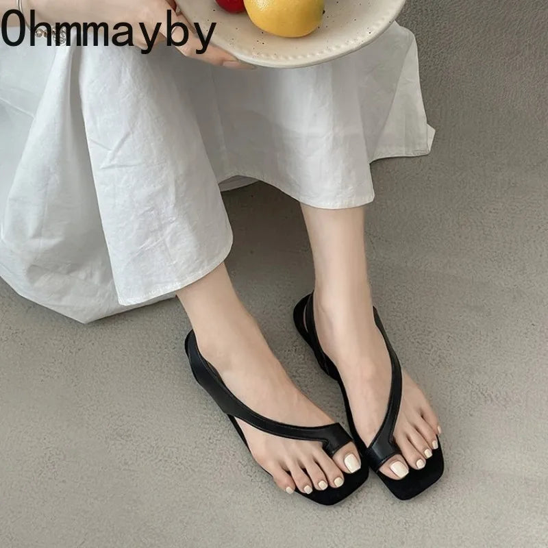 Women Flat Sandals Casual Soft Leather Suede Square Clip Toe Summer Shoes for Women Beach Party Daily Wear Sandalias Mujer