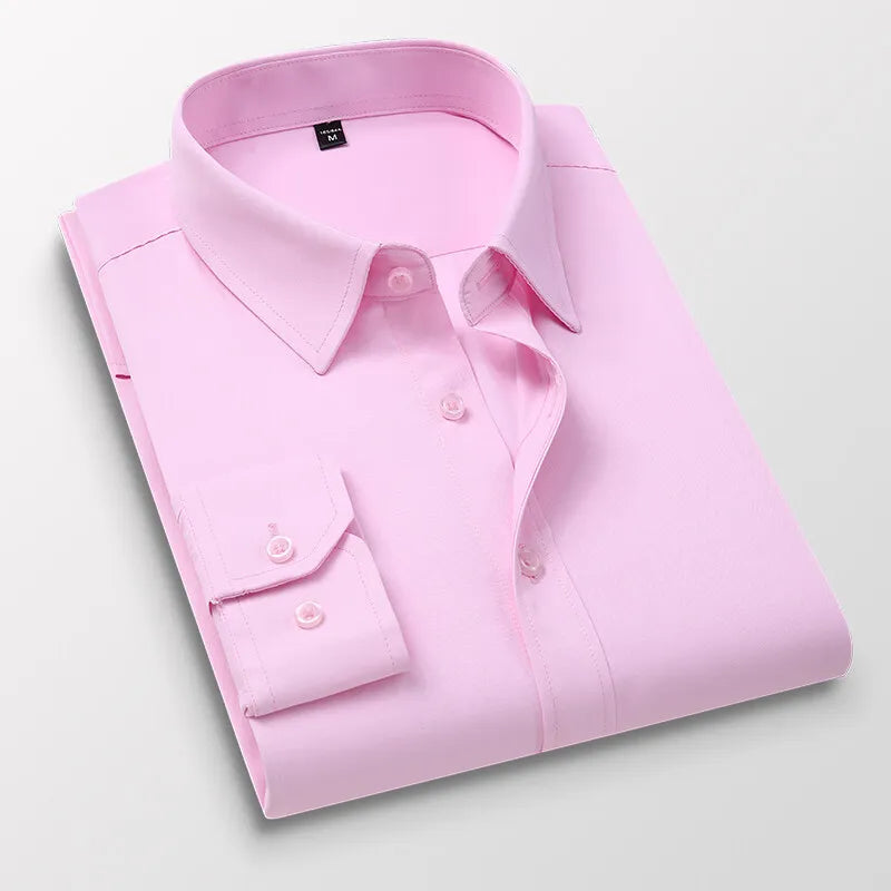 Lynett Lamar Men's Long Sleeve Business Casual Dress Shirt — Solid Colour Formal Wear M–8XL