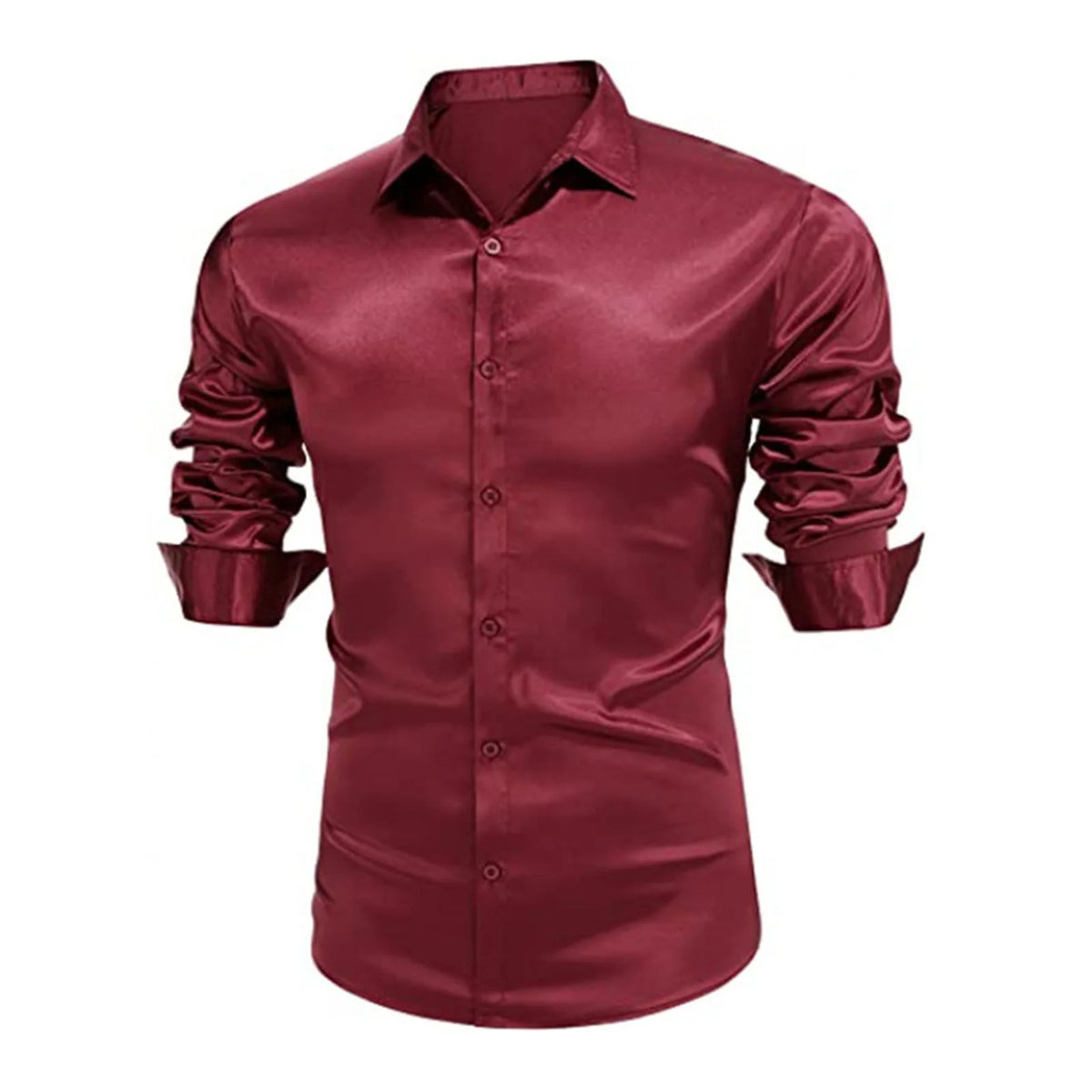 Lynett Lamar Men's Ice Silk Wrinkle-Resistant Non-Iron Long Sleeve Shirt — Slim Fit Glossy Business Casual