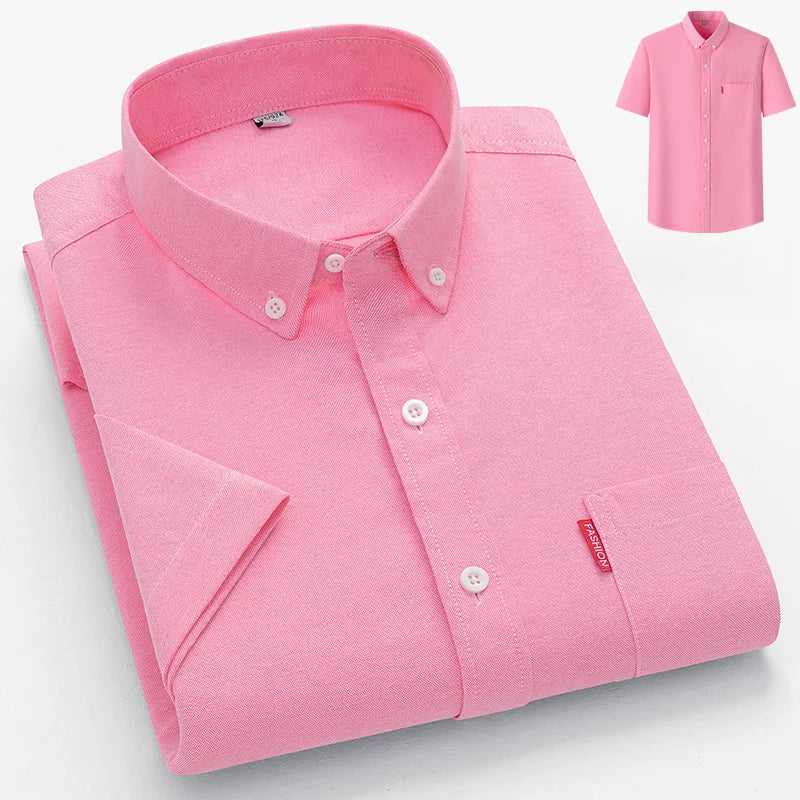 Lynett Lamar Men's 100% Cotton Oxford Short Sleeve Shirt — Slim Fit Summer