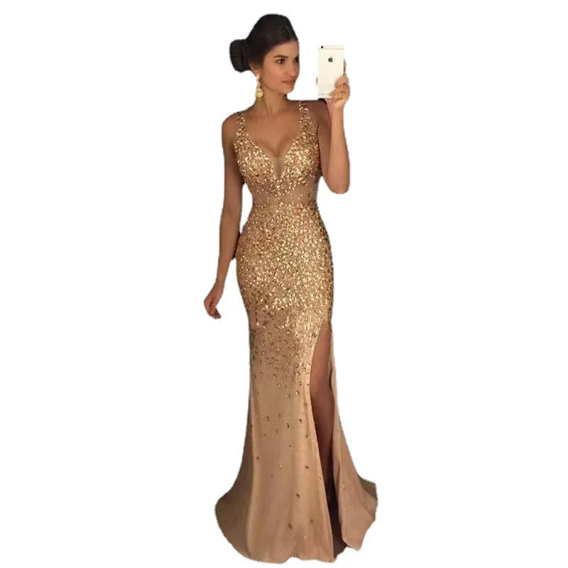 Woman's Clothes Long Dresses 2025 New Style New Slit Bronzing Dress Long Skirt Evening Dress Sexy Outfits Women Female Clothing