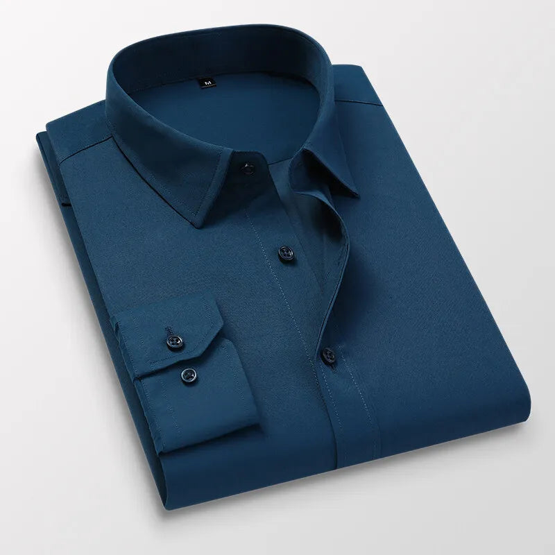 Lynett Lamar Men's Long Sleeve Business Casual Dress Shirt — Solid Colour Formal Wear M–8XL