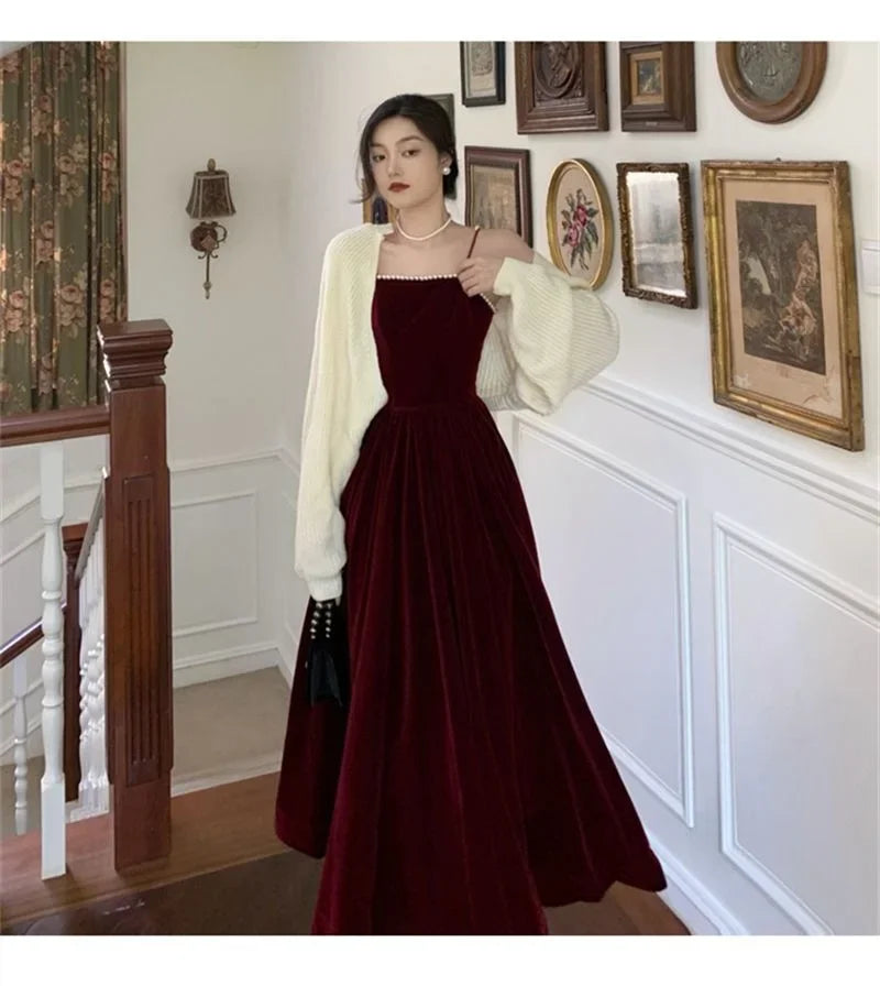 Velvet Dress Hepburn Long Skirt Women Clothing Party Dresses Vestido Dress