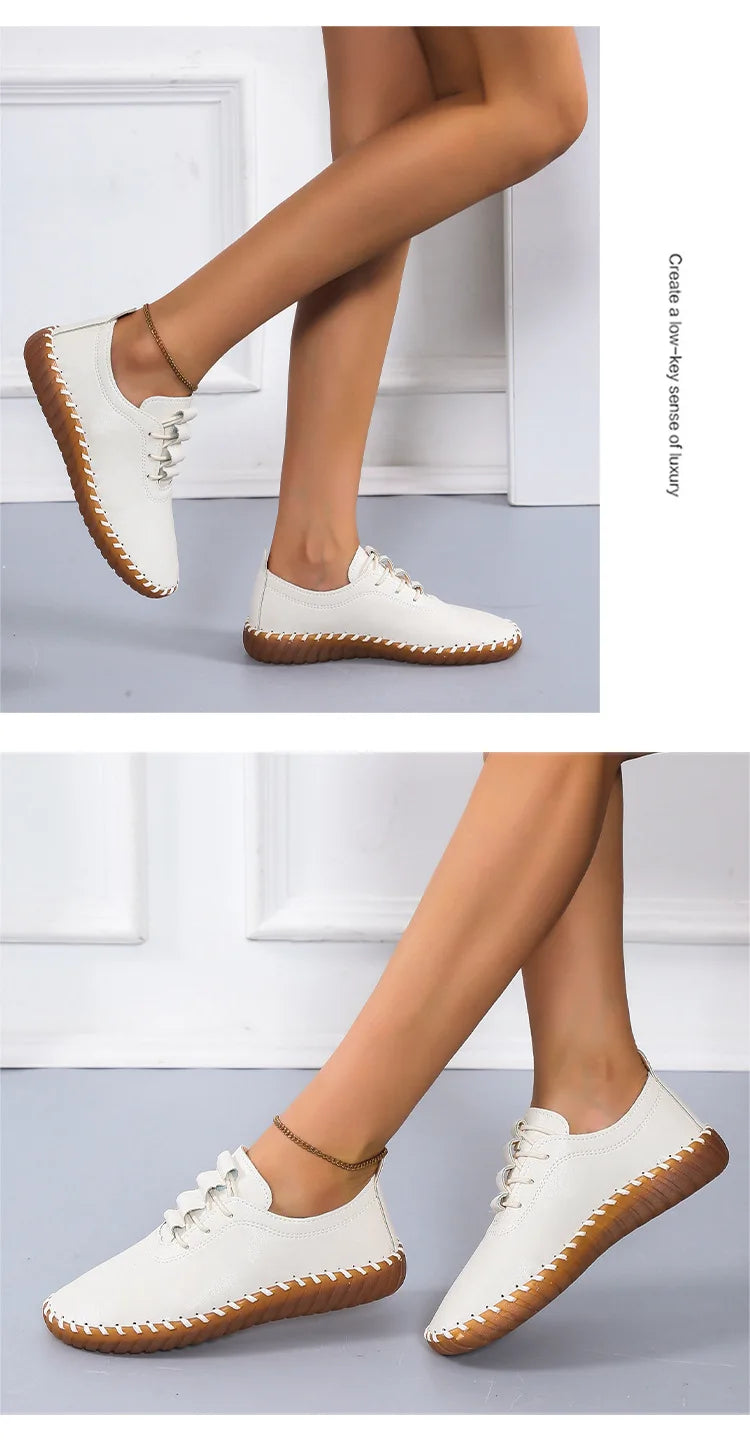 Flat Shoes for Women 2025 New Handmade Sewing Women Sneakers Fashion Casual Mom Shoes comfortable Women's Loafers Big Size 35-43