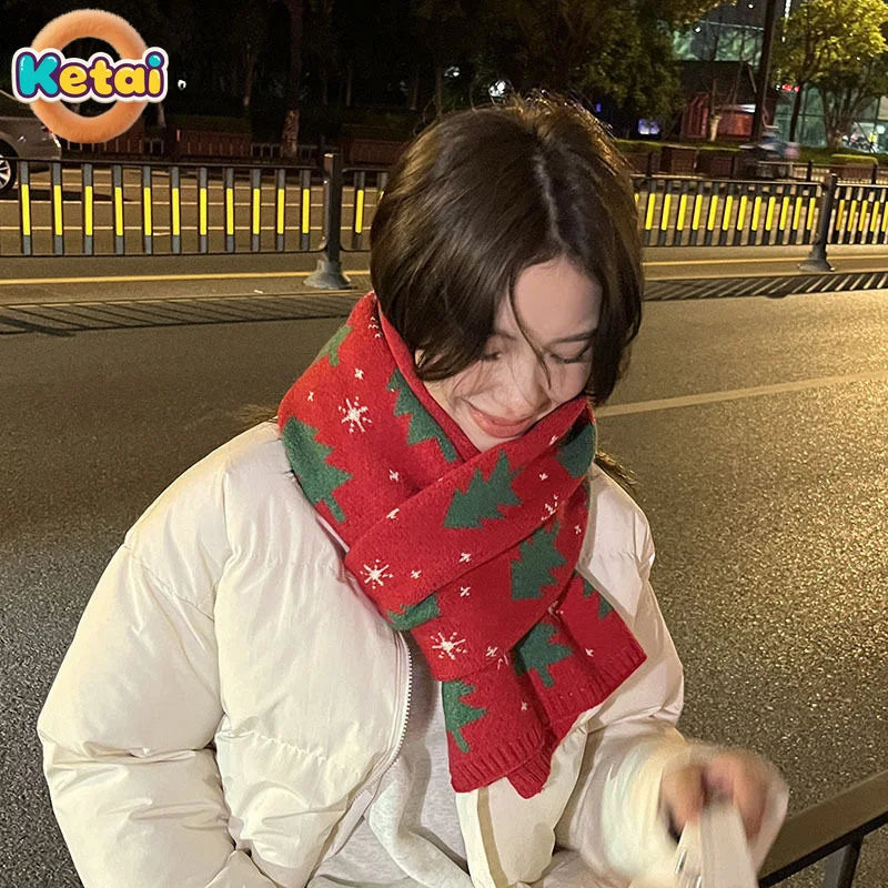 Women's Knitted Scarf for Fall and Winter, Red, Warm and Versatile, Perfect for Students, Couples and Christmas Gifts, Wool Wrap