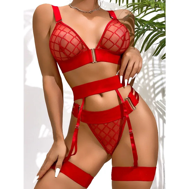 Sexy Transparent Bra and Panty Garters Lingerie Erotic Underwear Set for Women Sexy Sling Bra Brassiere Suit Temptation Costumes