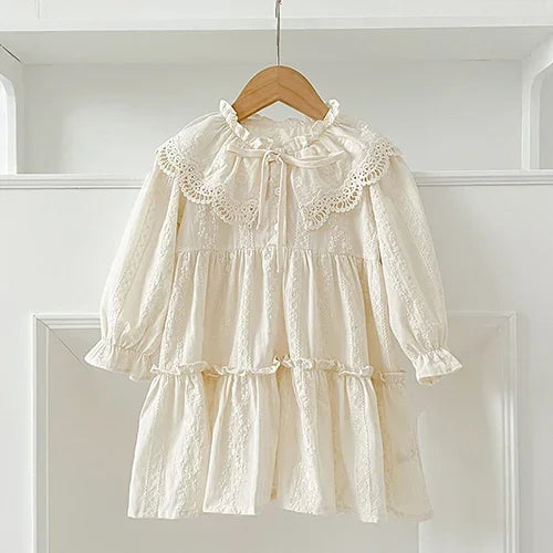2025 New Spring Sister Dress 2-6Yrs Girl Party Dress Long Sleeved Cotton Mesh Splicing Kids Princess Dresses Children Clothes
