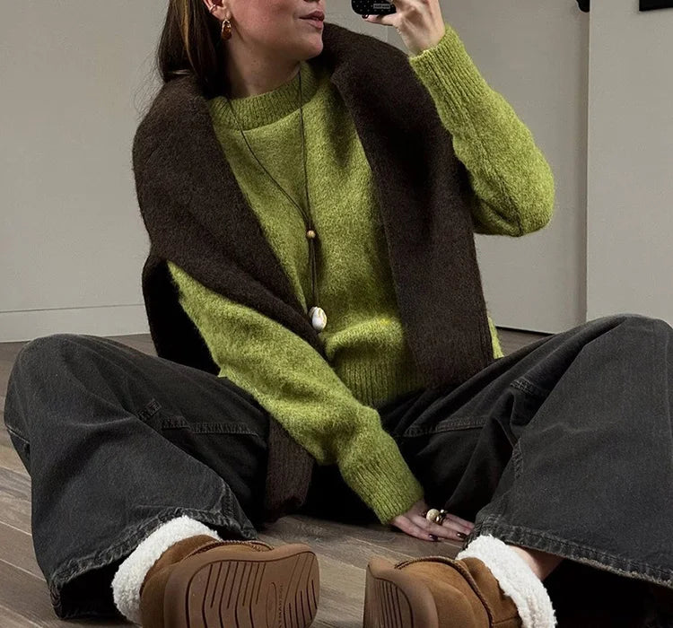 Women's Winter Sweater 2025 Warm Pullovers O Neck Knitwear Loose Knit Jumpers Basic Brown Sweaters For Women Winter Pink