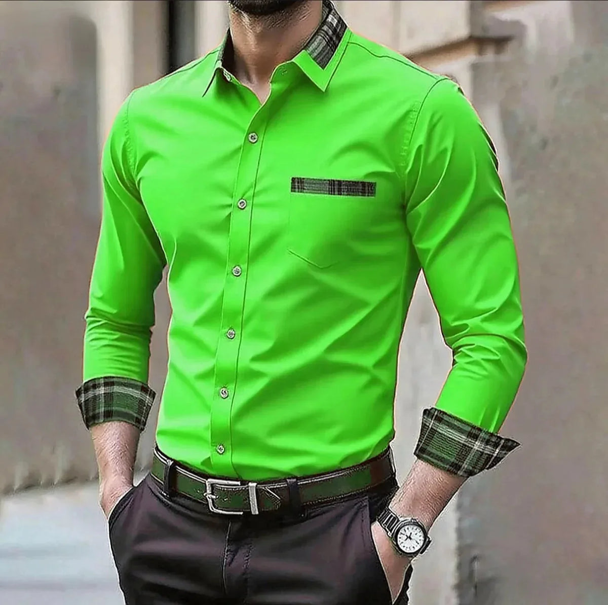 Men's Silk-Blend Plaid Long Sleeve Dress Shirt — 12 Colours Formal Casual Wedding