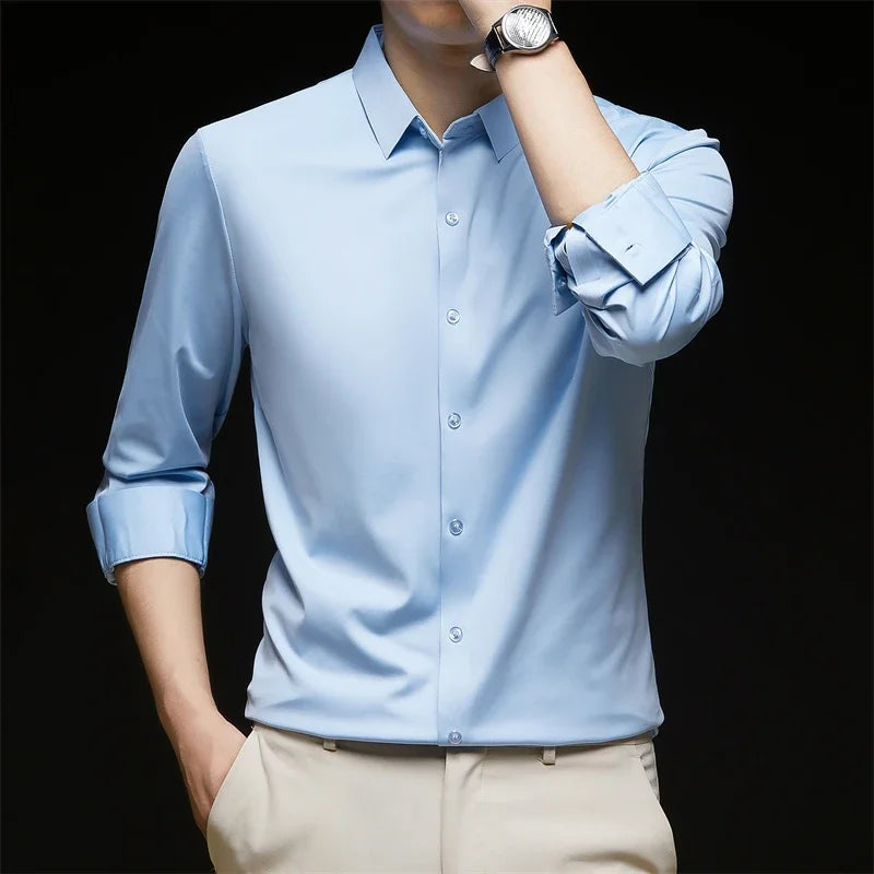 Lynett Lamar Men's Wrinkle-Free Stretch Dress Shirt — All-Season Solid