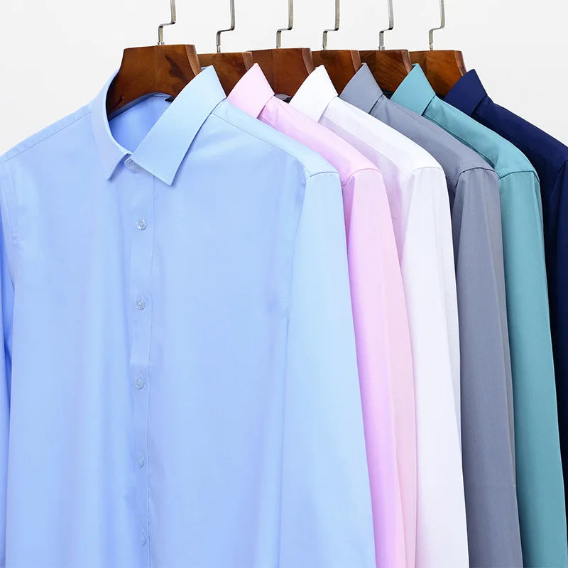 Lynett Lamar Men's Bamboo Fiber Slim Fit Anti-Wrinkle Long Sleeve Dress Shirt — Non-Iron Business Casual
