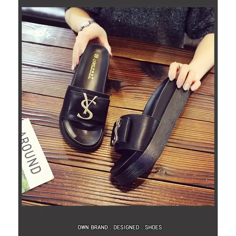 Slippers Summer Shoes Women Platform Design Slides Fashion Letters Ladies Shoes Casual Slipper Outside Non-slip Slippers Sandals