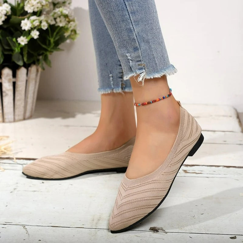 Women's Shoes Pointed Toe Flat Shoes Solid Color Knitted Women Loafers Breathable Slip on Shoes Designer Shallow Casual Shoe