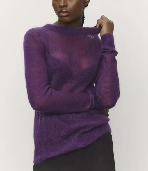 Women's Sweater 2025 Spring Autumn New Comfortable Round Neck Long Sleeve Casual Knitted Basic Semi Transparent Pullover Sweater