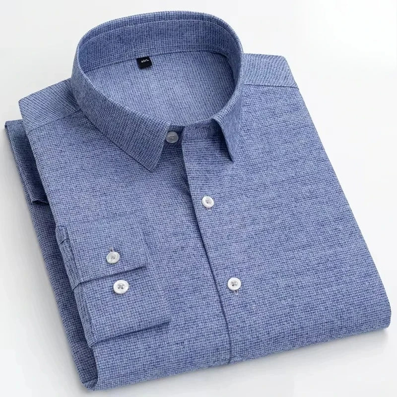 Men's 100% Cotton Brushed Slim Fit Long Sleeve Shirt — Plaid & Striped Casual Autumn