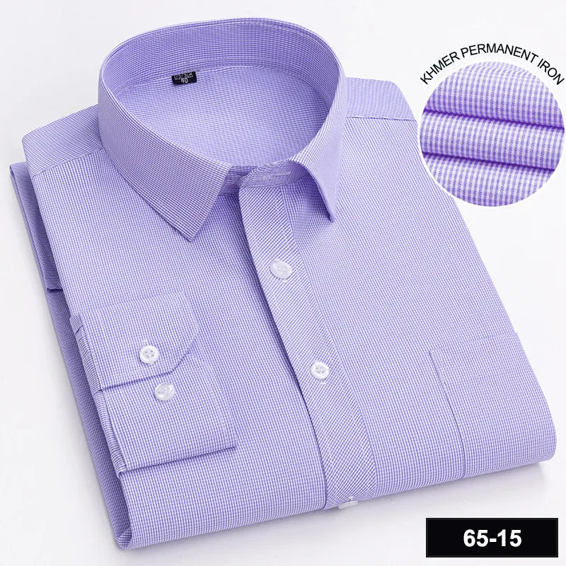Men's Printed Plaid & Stripe Long Sleeve Casual Shirt — Single Pocket Business Formal Four Seasons