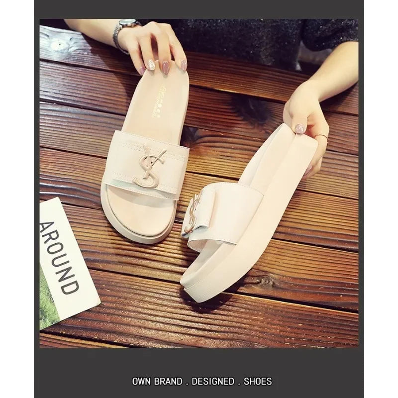 Slippers Summer Shoes Women Platform Design Slides Fashion Letters Ladies Shoes Casual Slipper Outside Non-slip Slippers Sandals