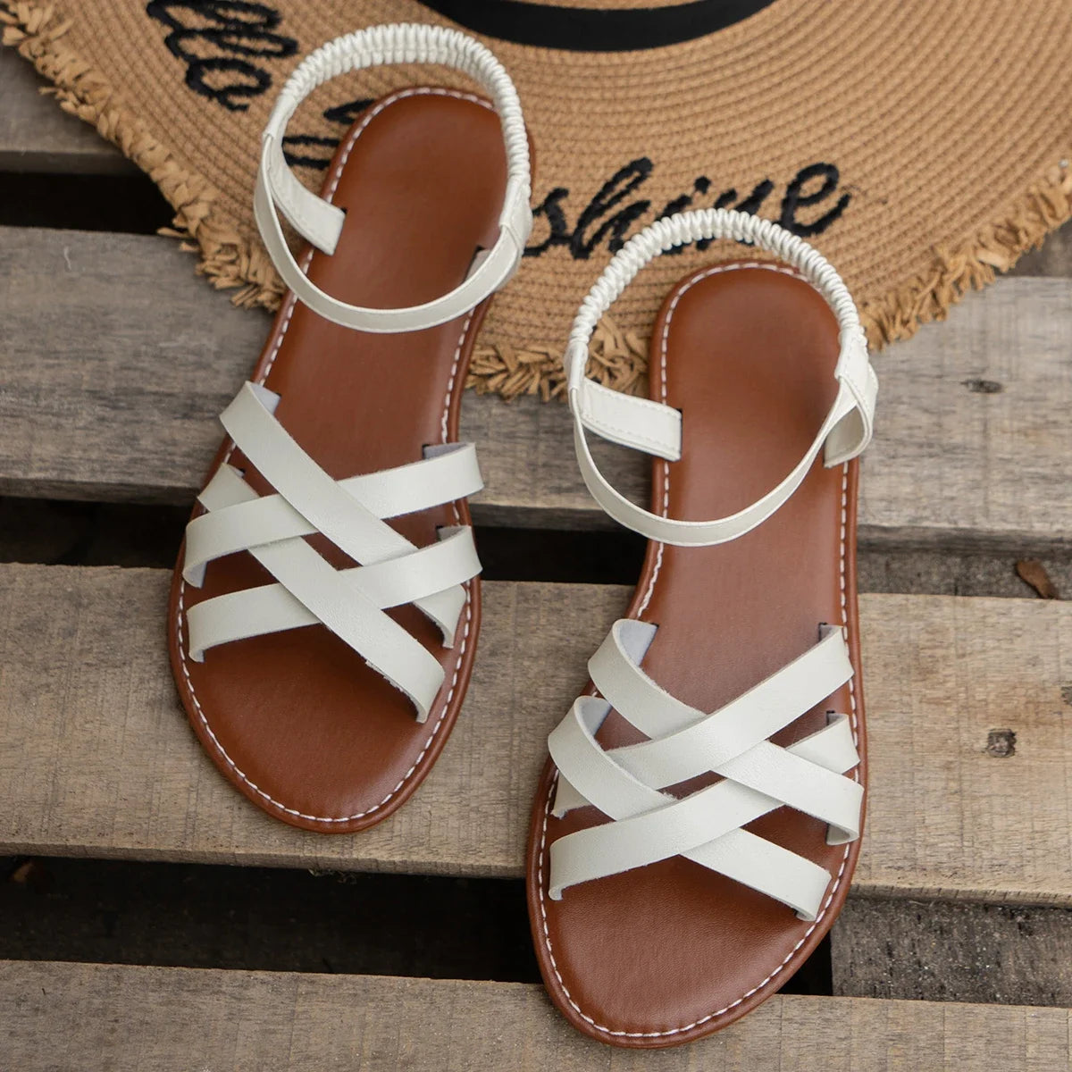 Shoes for Women 2026 Summer New Women Flat Sandals Bottom Roman Strap Sandals with Non Slip Rubber Soles Ladies Daily Sandalia