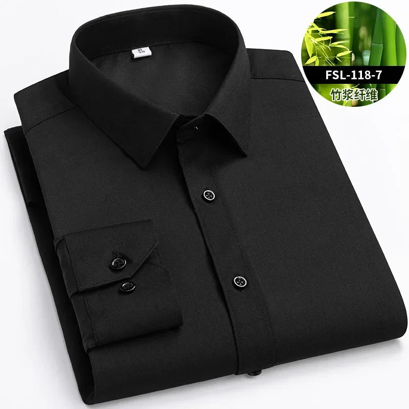 Lynett Lamar Men's Bamboo Fiber Anti-Wrinkle Long Sleeve Dress Shirt — Non-Iron Business S–8XL