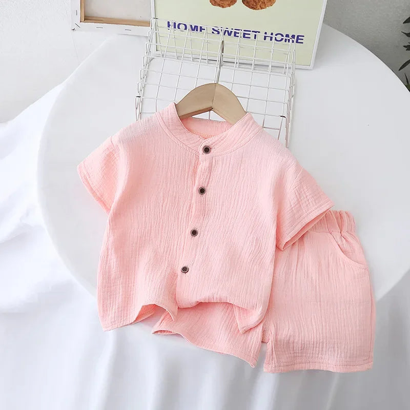 Baby Toddler 2Pcs Cotton Gauze Pajamas Set Short Sleeve Round Neck Sleepwear Soft Breathable Boys Girls 0-5Y Beach Clothes