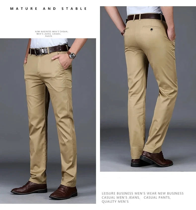 Classic Casual Pants Mens Clothing Straight Business Green Black Khaki Trousers Comfortable Male Brand Clothing 2023