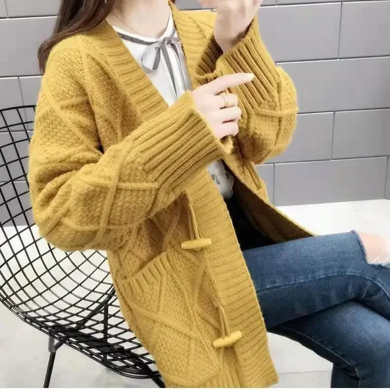 Women's Sweater Long Knit Tops For Woman Yellow Cardigan Autumn Winter 2025 New In Korean Luxury Cheap And High Quality Offers