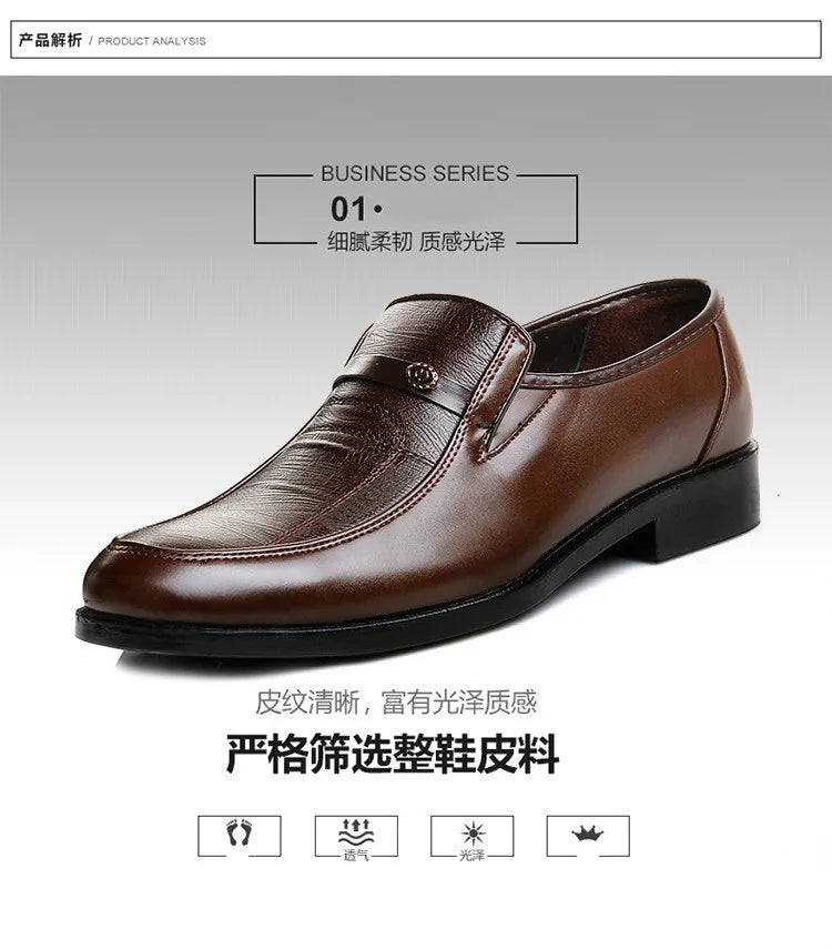 Men's Dress Shoes New Brand Men Business Leather Formal Flat Shoes for Work Office Men Round Shoe Breathable Party Wedding Shoes