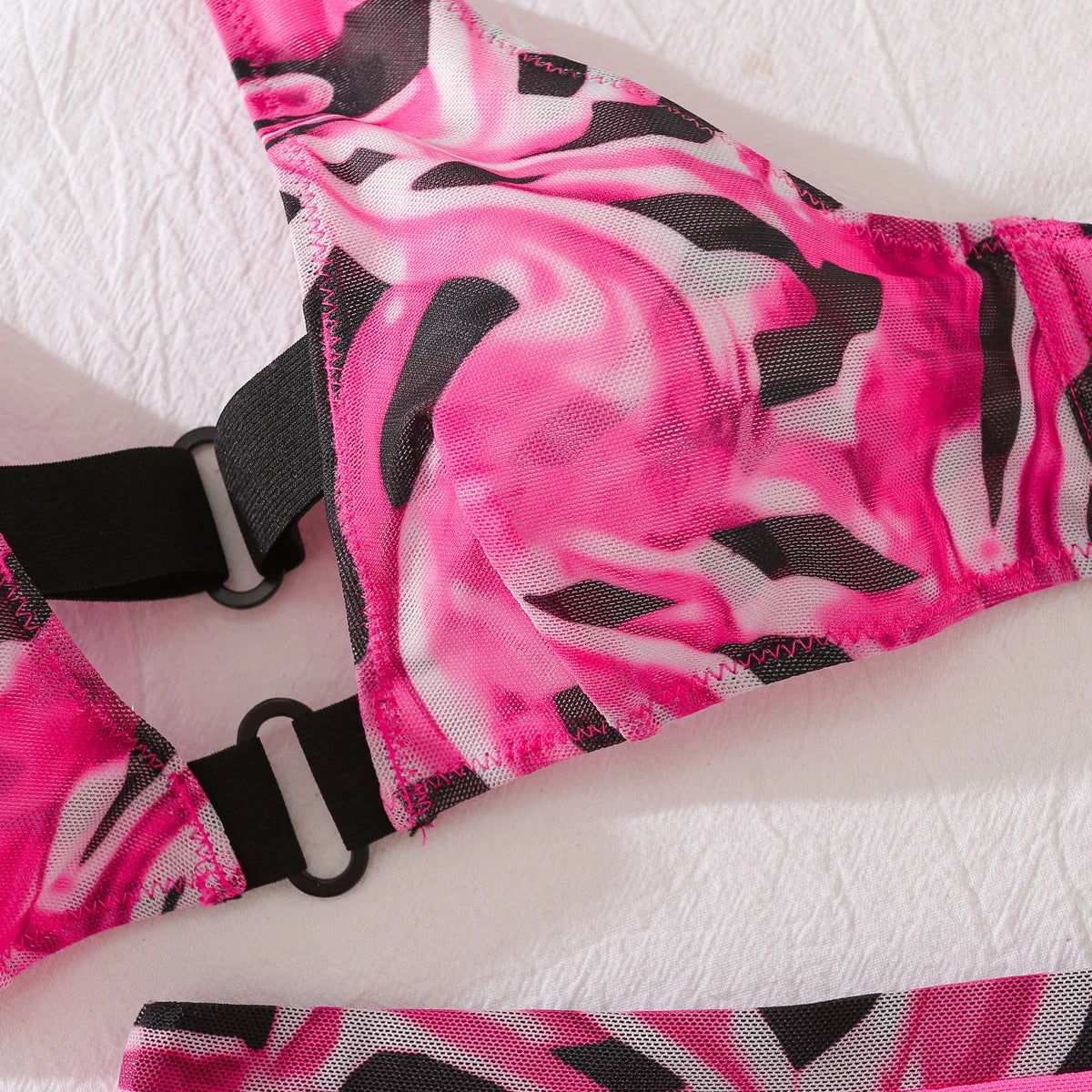 Spicy Girl Blocked Color Lingerie Set Women's Sexy Hollow Out Halter Neck Suit Backless Transparent Bra Short Skirt Three Pieces